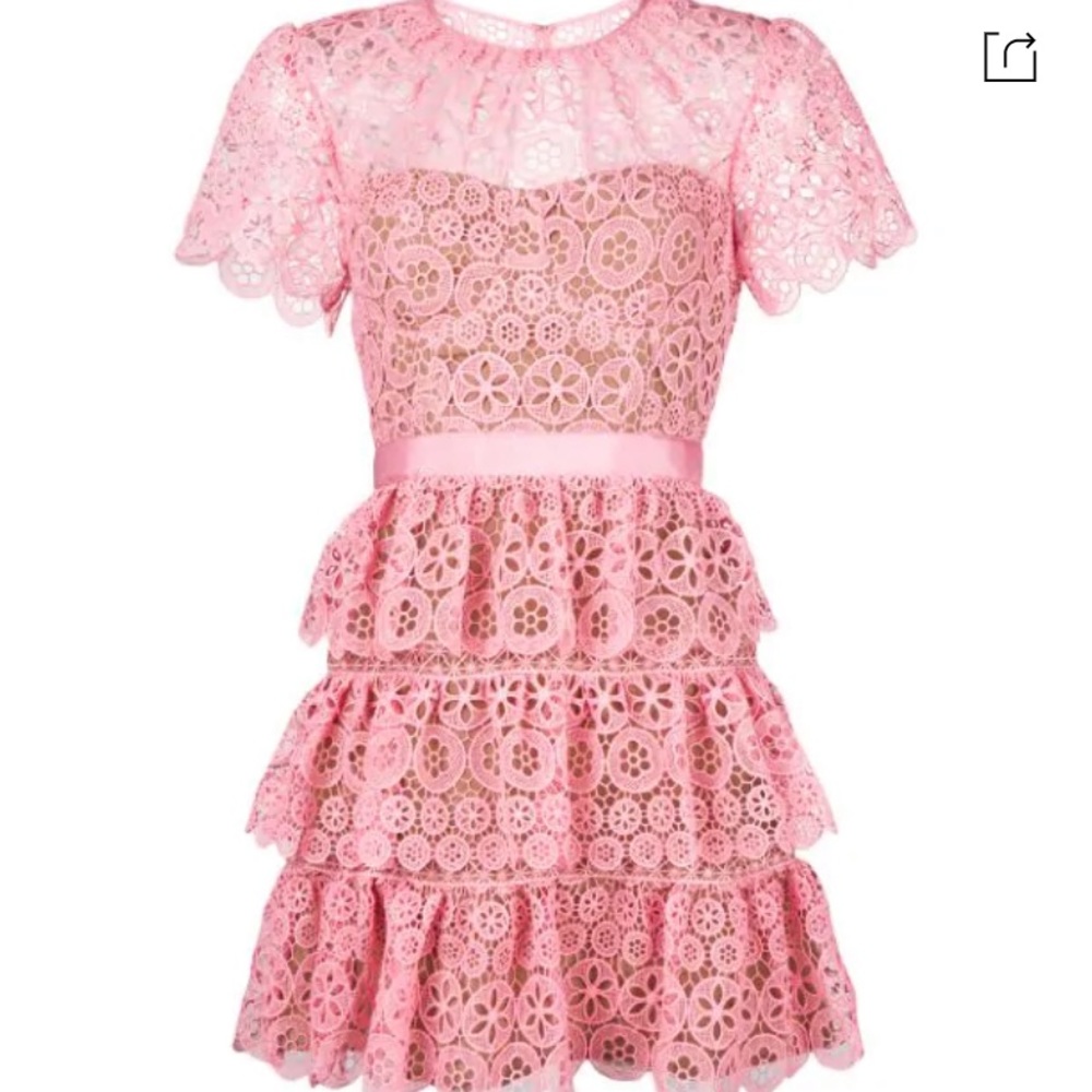 SELF-PORTRAIT New W Tags Pink Lace Tiered Mini Dress Size 0 PRICED TO SELL